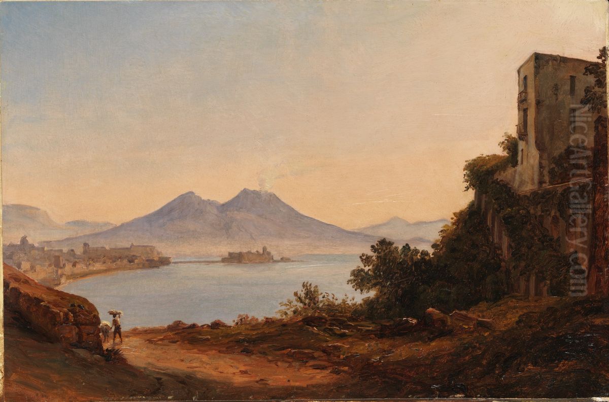 The Bay of Naples with Vesuvius and Castel dell'Ovo Oil Painting by Franz Ludwig Catel
