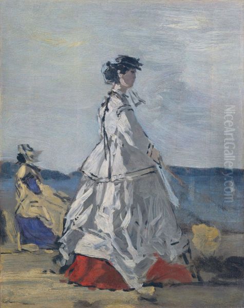 Princess Pauline Metternich (1836-1921) on the Beach Oil Painting by Eugene Louis Boudin