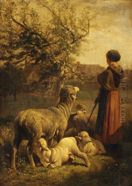 Springtime Oil Painting by Charles Jacque