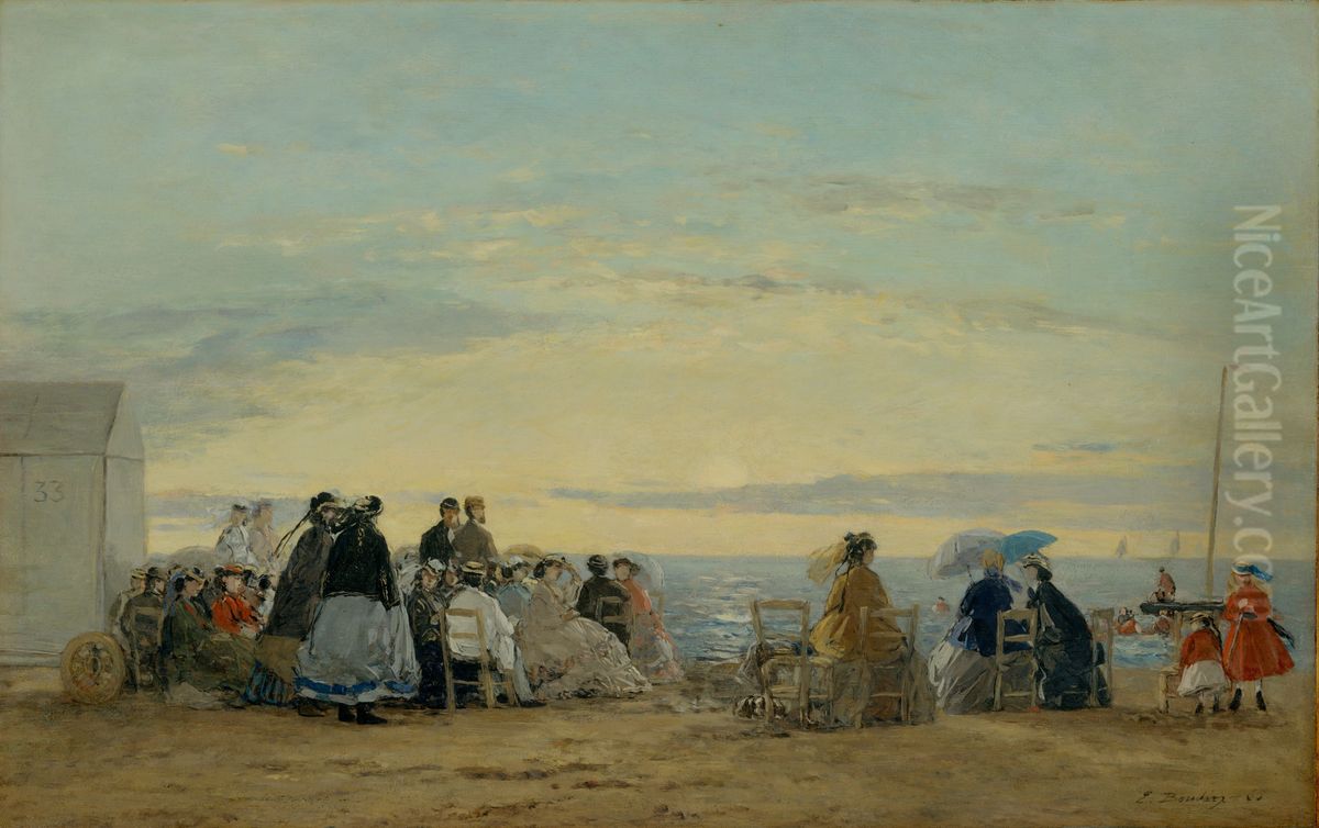 On the Beach, Sunset Oil Painting by Eugene Louis Boudin