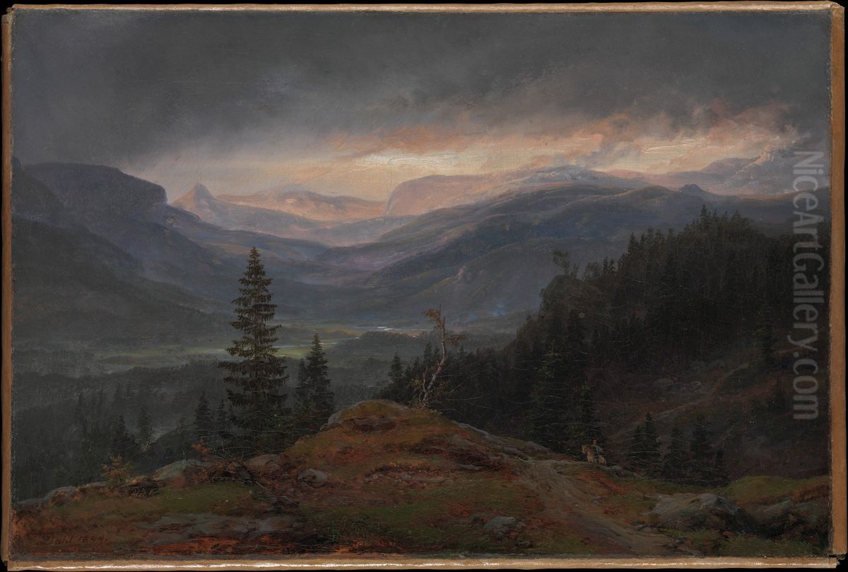 Utsikt over Hallingdal Oil Painting by Johan Wilhelm Ludwig Dahl