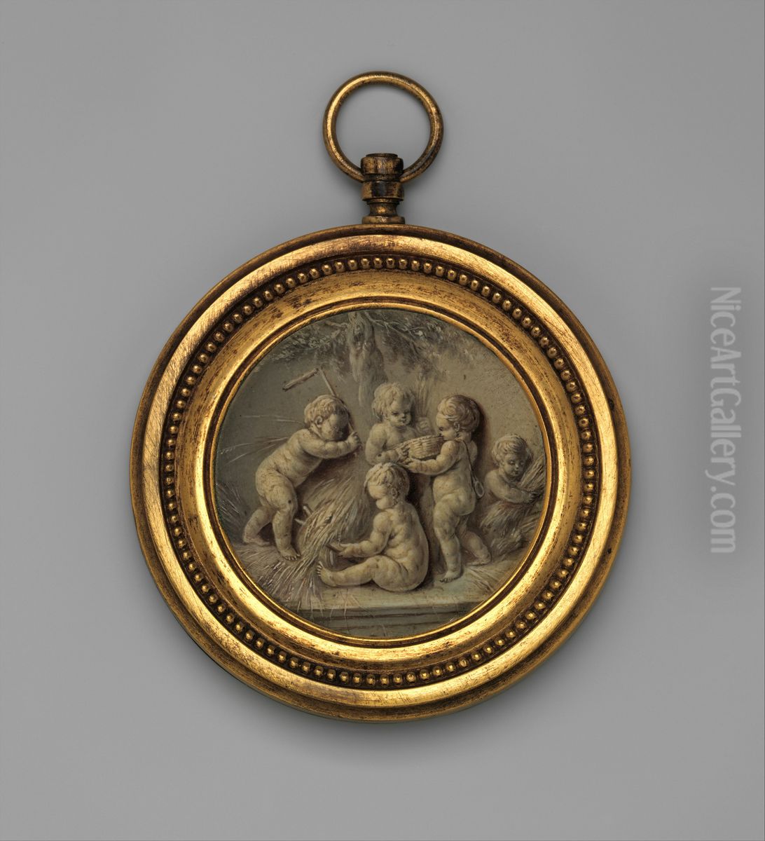 Putti Harvesting Wheat Oil Painting by Piat Joseph Sauvage
