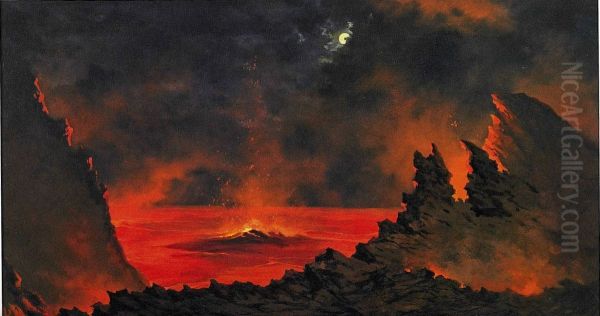 Volcano at Night Oil Painting by Jules Tavernier