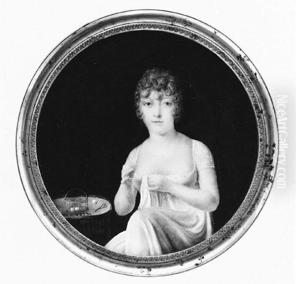 Madame Jean-Baptiste Isabey (Jeanne Laurice de Salienne, died 1829) Oil Painting by Jean-Baptiste Isabey