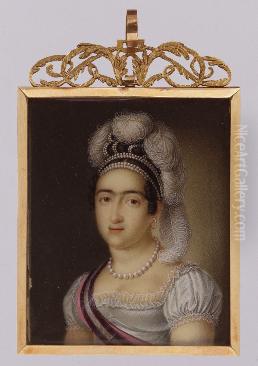 Princess Maria Francisca de Asis de Borbon and Her Son Infante Carlos Luis Maria Fernando de Borbon Oil Painting by Luis de la (El Canario) Cruz y Rios