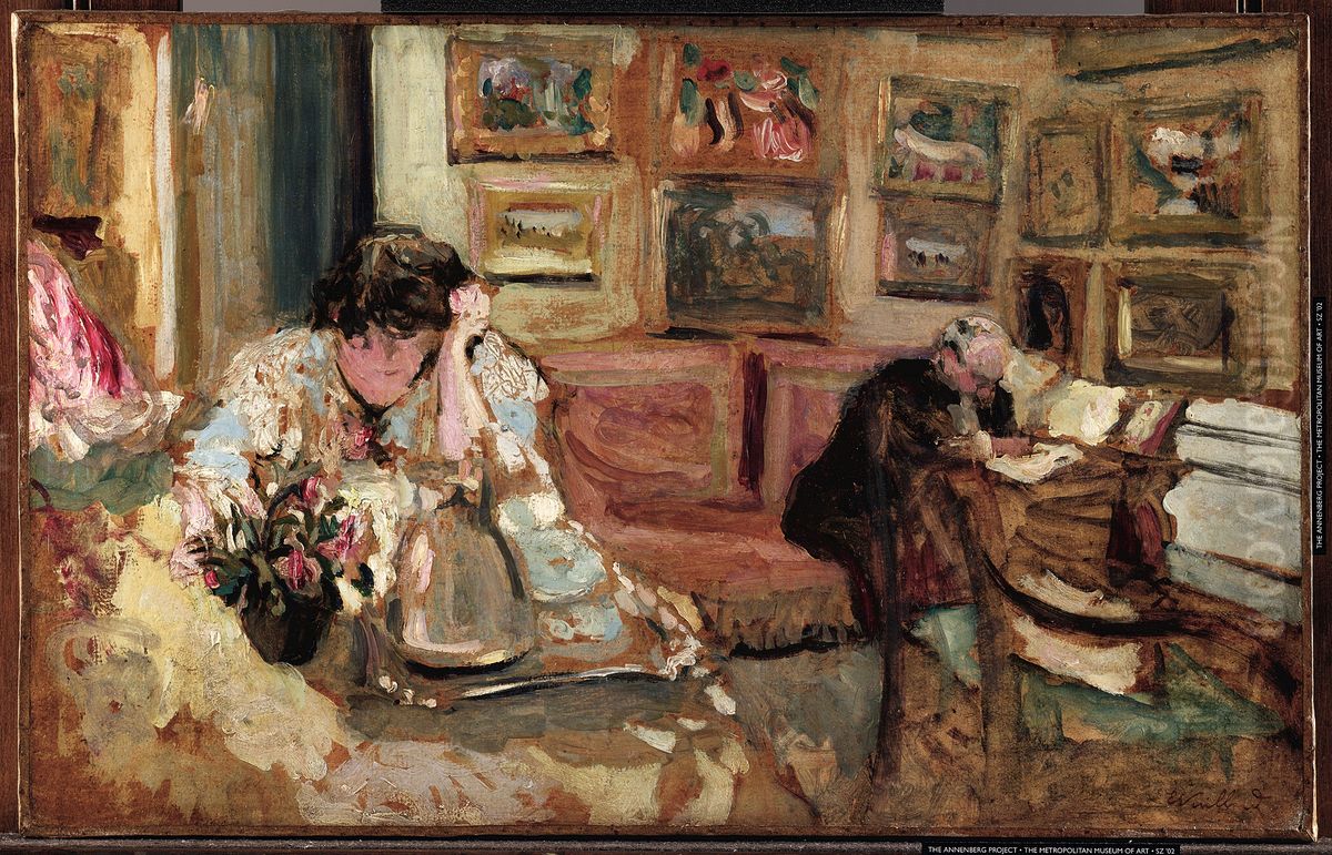 Jos and Lucie Hessel in the Small Salon, Rue de Rivoli Oil Painting by Jean-Edouard Vuillard