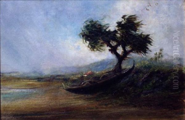 Beached Canoe, Squall Beyond Oil Painting by D. Howard Hitchcock