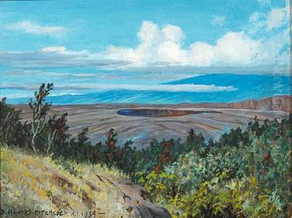 A View of Halemaumau Crater Oil Painting by D. Howard Hitchcock