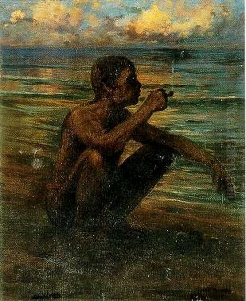 At the End of the Fisherman's Day Oil Painting by D. Howard Hitchcock