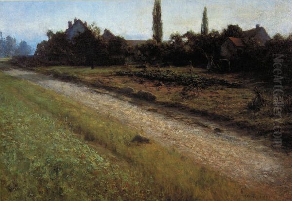 Village by Road Oil Painting by D. Howard Hitchcock