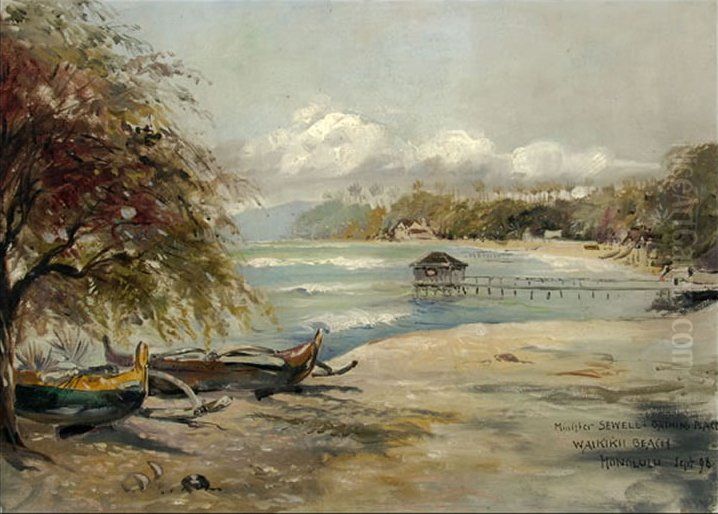 Minister Sewell's Bathing Place, Waikikii Beach, Honolulu Oil Painting by D. Howard Hitchcock