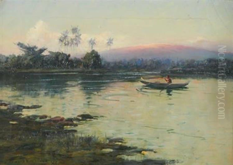 Sunrise Glow on Mount Loa from Waialua River, Hilo Oil Painting by D. Howard Hitchcock