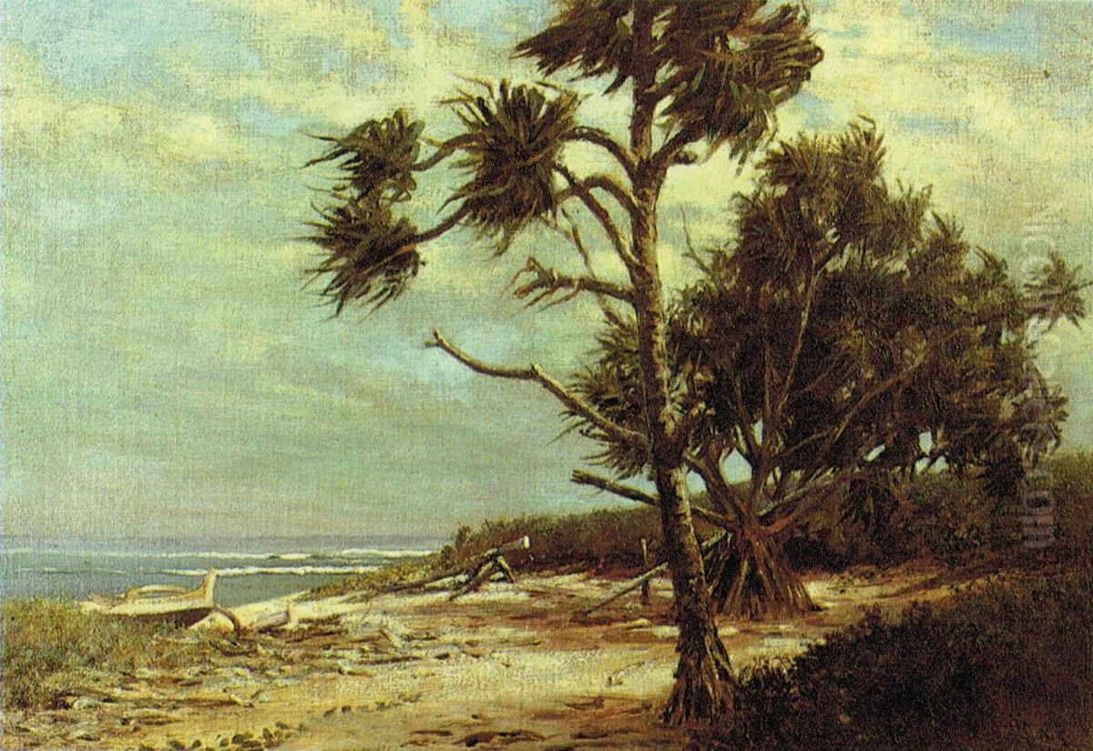 Canoe and Hala Tree Oil Painting by D. Howard Hitchcock