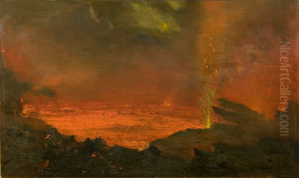 Halemaumau, Lake of Fire Oil Painting by D. Howard Hitchcock