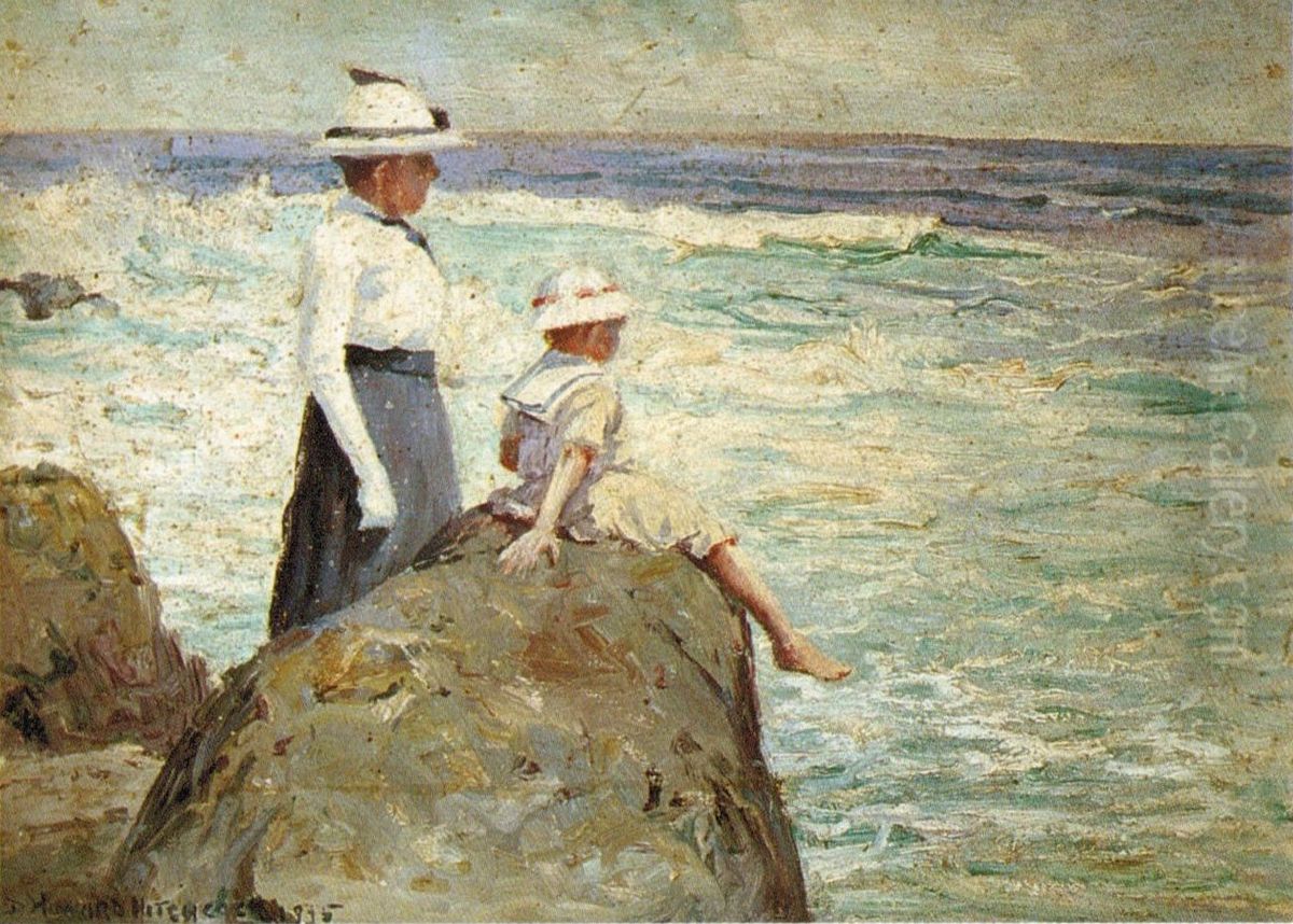 Hester and Helen Hitchcock at Black Point Oil Painting by D. Howard Hitchcock