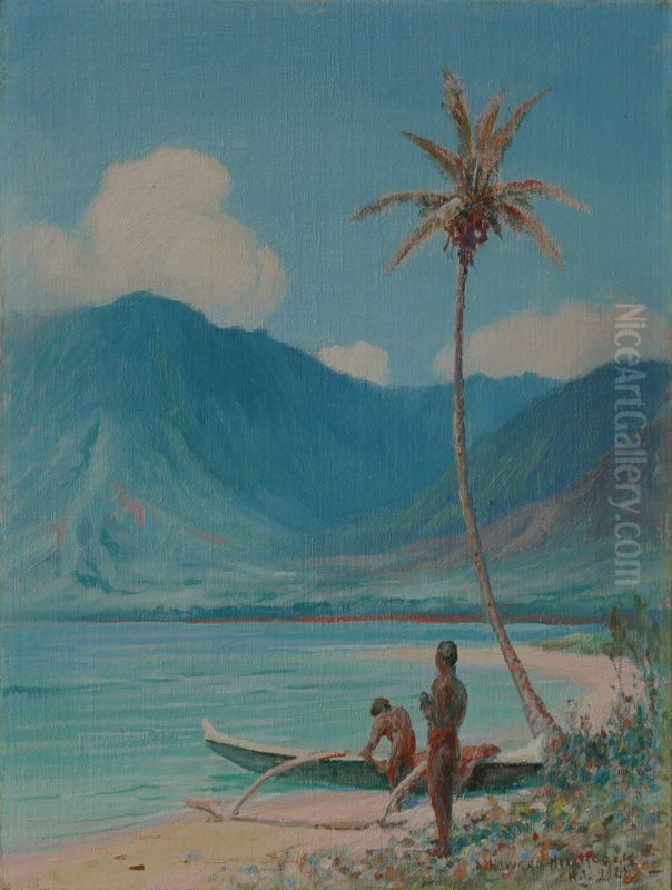 On the Beach, Leeward Oahu Oil Painting by D. Howard Hitchcock
