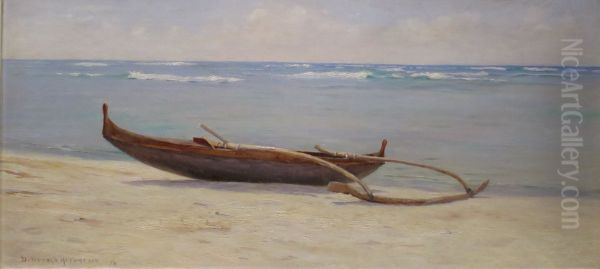 The Beach at Waikiki Oil Painting by D. Howard Hitchcock
