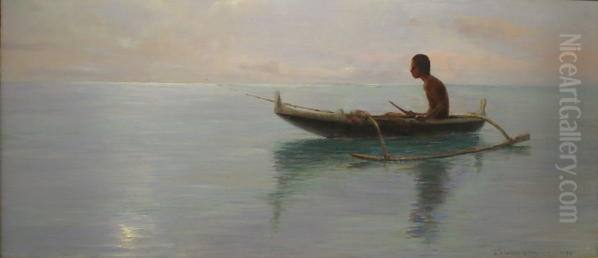 Kaneohe Bay Fish Ponds Oil Painting by D. Howard Hitchcock