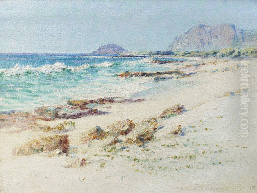 Makapuu Point from Waimanalo Beach Oil Painting by D. Howard Hitchcock