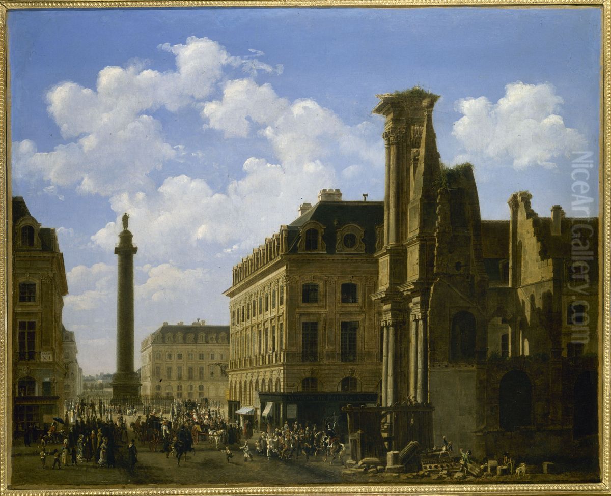 La place Vendome et la rue de Castiglione, avec les ruines de l'eglise des Feuillants Oil Painting by Etienne Bouhot