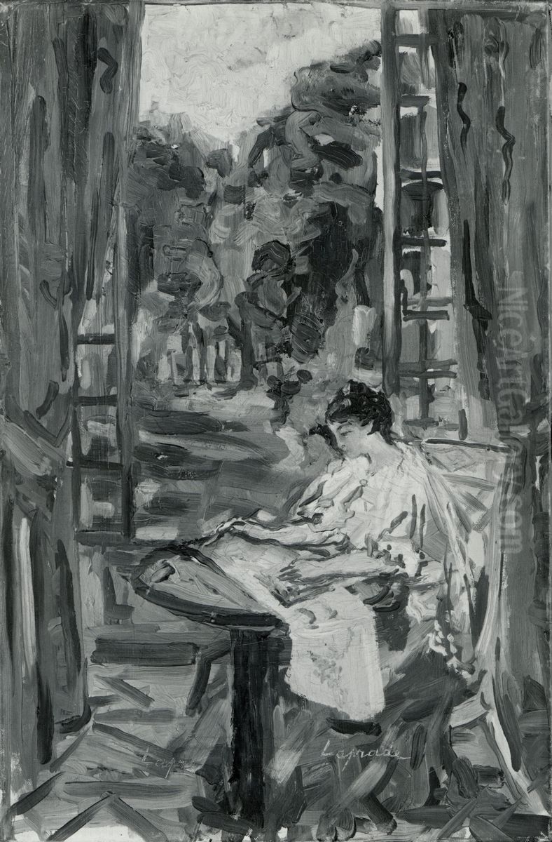 Woman Sewing Oil Painting by Pierre Laprade