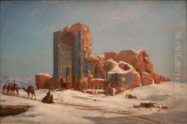 The Blue Mosquee in Tabriz, Persia Oil Painting by Jules Laurens