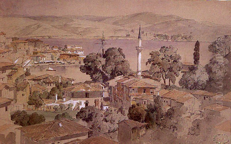 Panorama de la baie et du village de Tarabya. Oil Painting by Jules Laurens