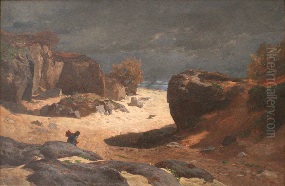 Chemin des Sables in Fontainebleau, Storm Effect Oil Painting by Jules Laurens