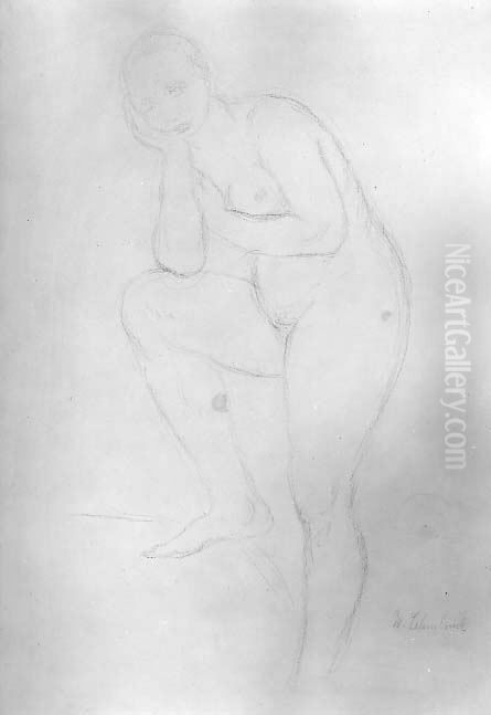 Standing Nude model, Facing Left Oil Painting by Wilhelm Lehmbruck