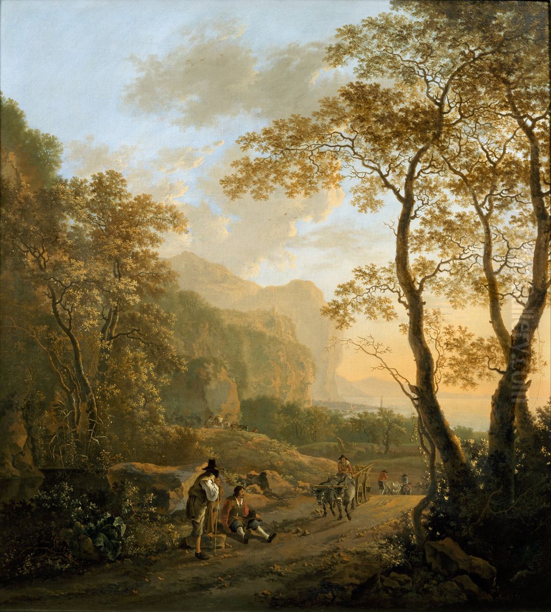 Landscape with Resting Travellers and Oxcart Oil Painting by Jan Both