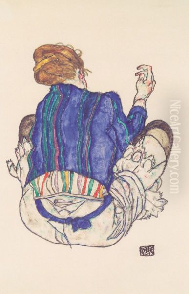 Seated Woman, Back View Oil Painting by Egon Schiele