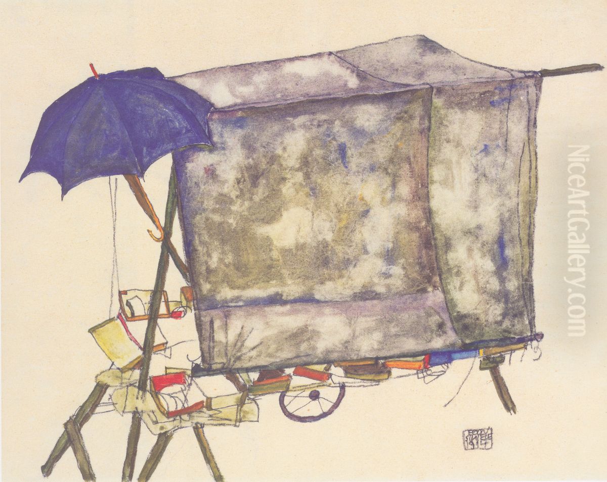 Street Cart Oil Painting by Egon Schiele