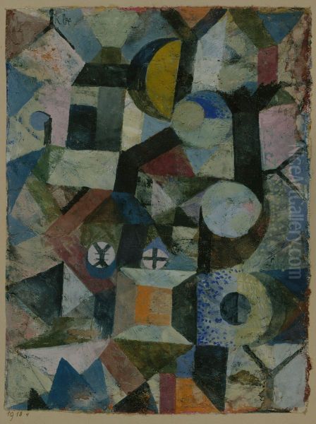 Composition with the Yellow Half-Moon and the Y Oil Painting by Paul Klee