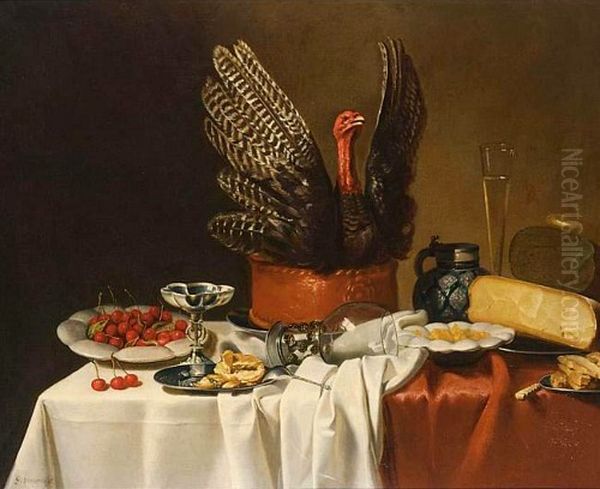 Still life with a turkey pie Oil Painting by G. Vervoorn