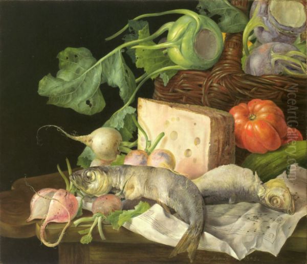 Sill Life with Fish, Cheese and Sheet Music Oil Painting by Franz Xaver Petter