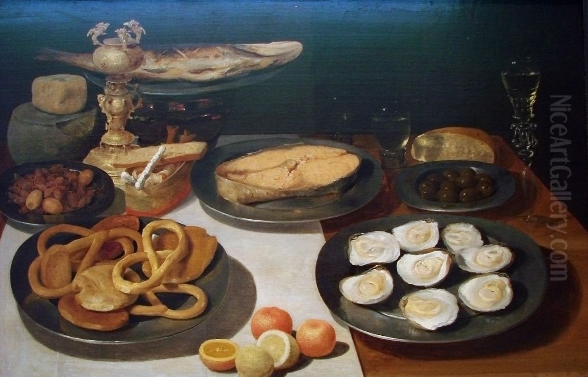 Fish Dinner Oil Painting by Jacob van Es