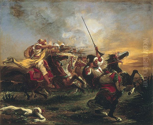Exercices militaires des Marocains Oil Painting by Eugene Delacroix