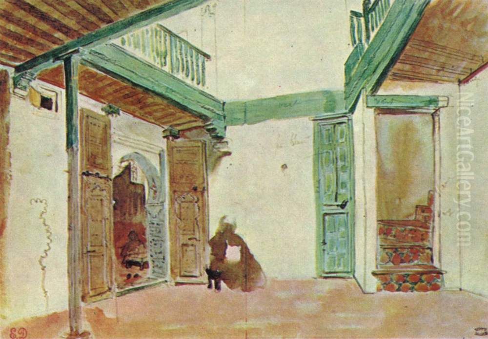 Marokkanischer Innenhof Oil Painting by Eugene Delacroix