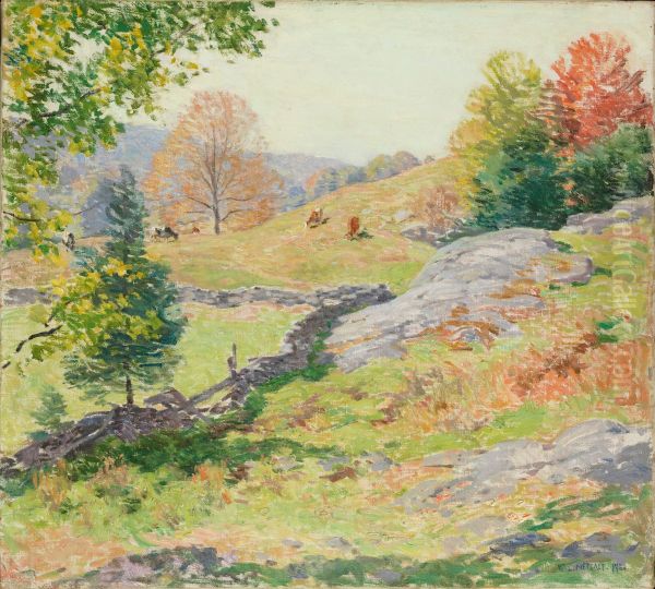 Hillside Pastures-September Oil Painting by Willard Metcalf
