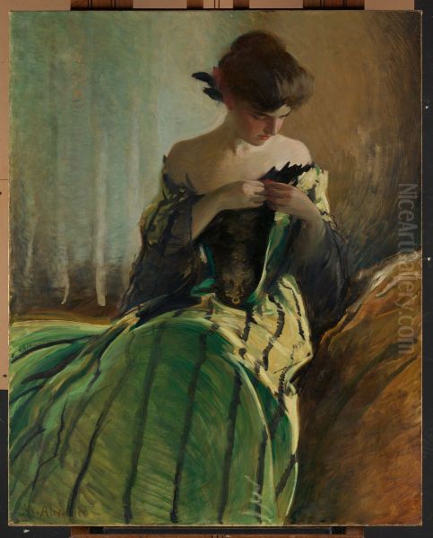 Study in Black and Green Oil Painting by John White Alexander