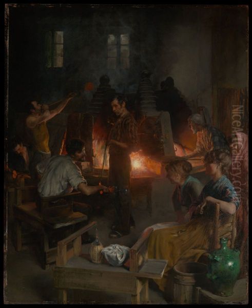 Glass Blowers of Murano Oil Painting by Charles Frederic Ulrich