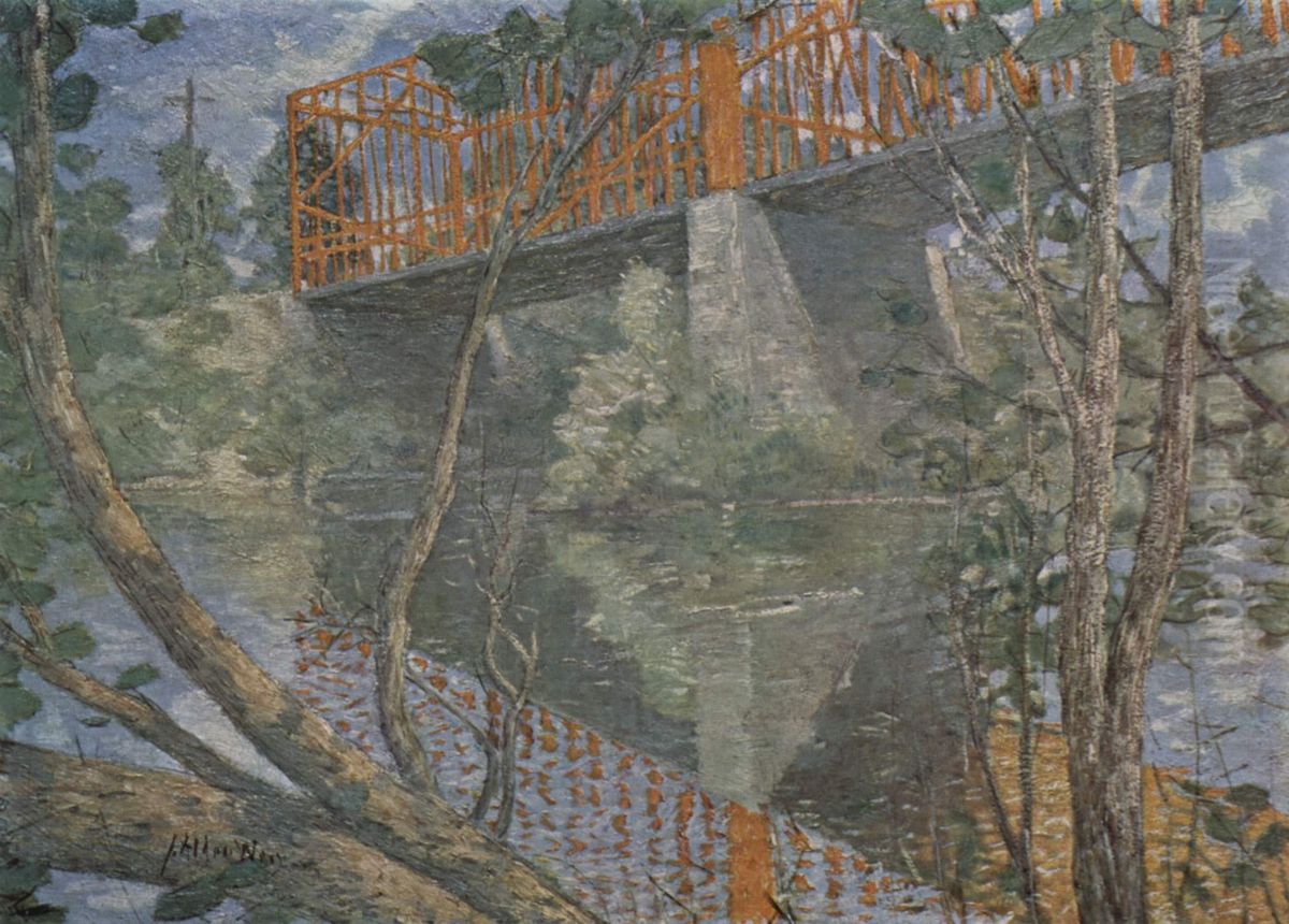 The Red Bridge Oil Painting by J. Alden Weir
