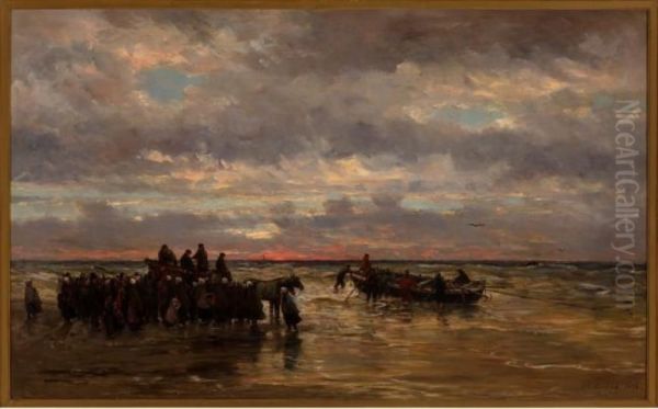 Return of the life boat Oil Painting by Hendrik Willem Mesdag