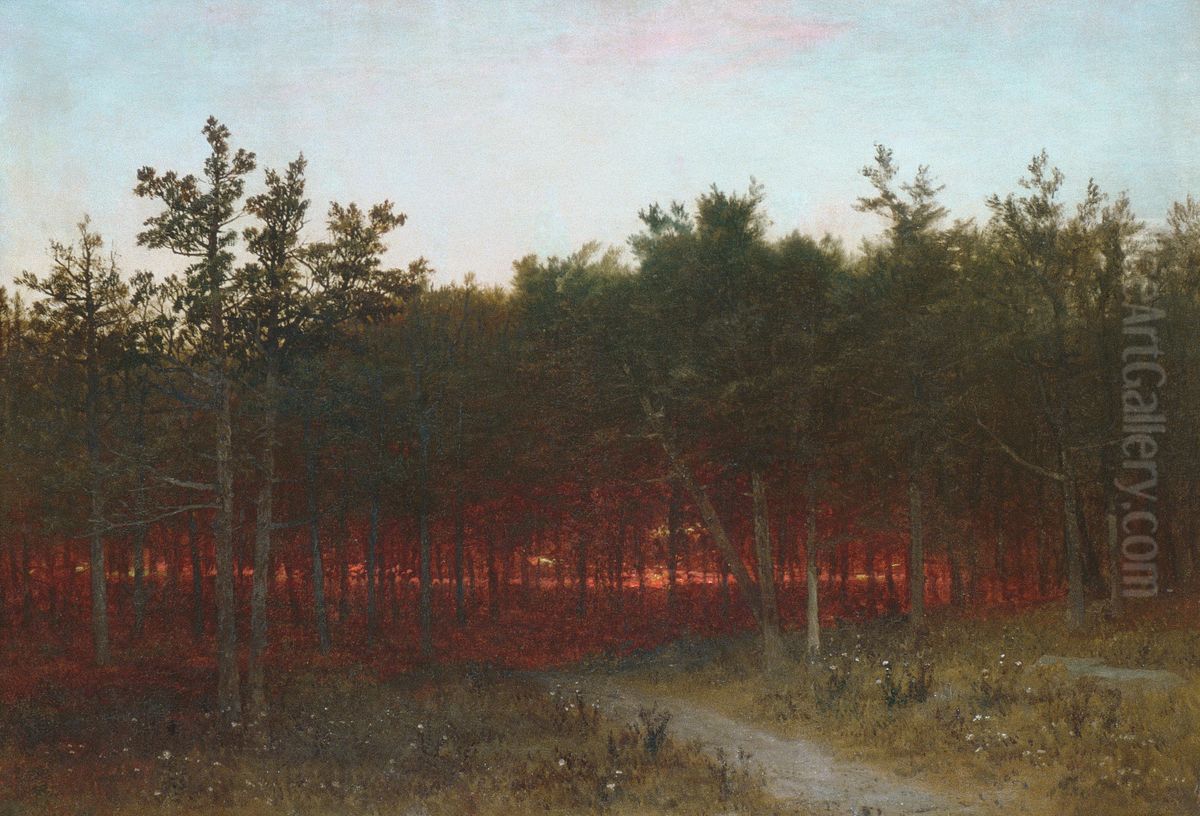 Twilight in the Cedars at Darien, Connecticut Oil Painting by John Frederick Kensett