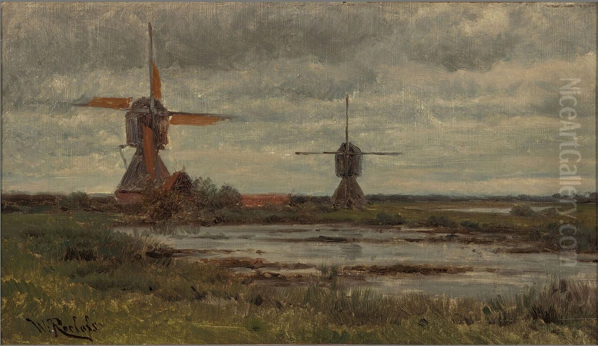 Polder Landscape with Mills Oil Painting by Willem Roelofs