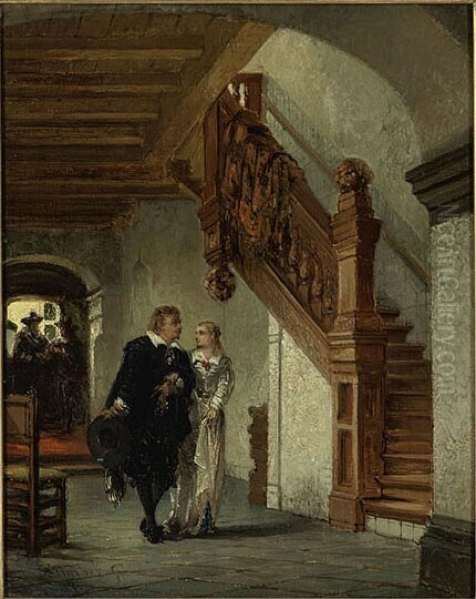 Hal en trapportaal met figuren Oil Painting by Johannes Anthonie Balthasar Stroebel