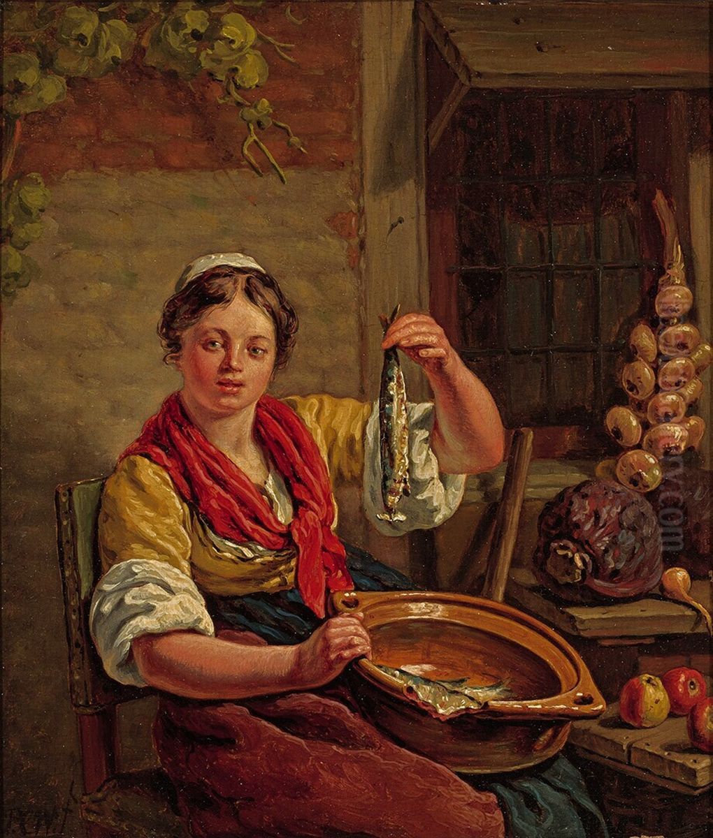 Het haringvrouwtje Oil Painting by Pieter Christoffel Wonder