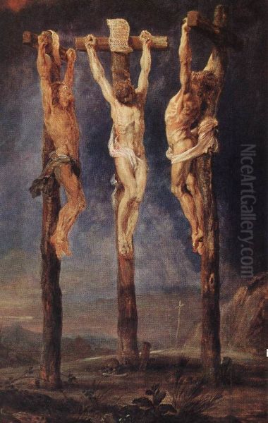 Christ on the cross flanked by the two murderers Oil Painting by Peter Paul Rubens