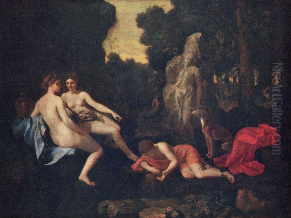 Narziss und Echo Oil Painting by Nicolas Poussin
