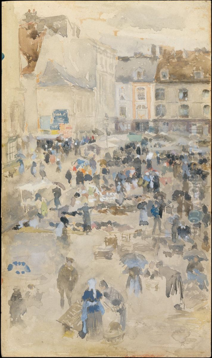 Variations in Violet and Grey-Market Place, Dieppe Oil Painting by James McNeill Whistler